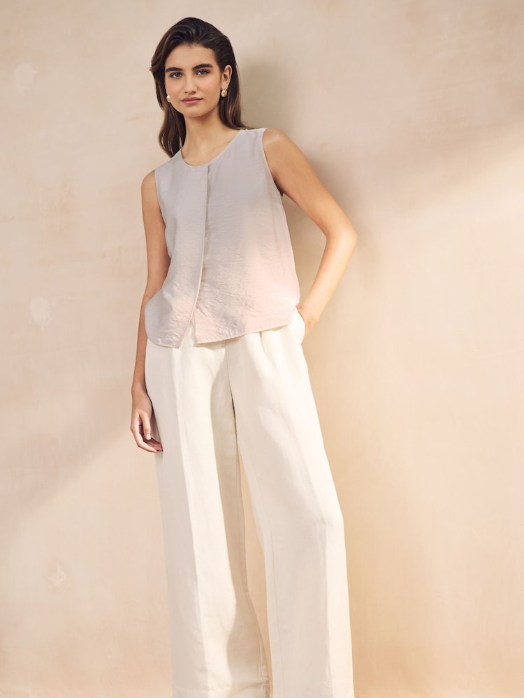 Ecru Sleeveless Crinkle Vest Top - Image 2 of 7