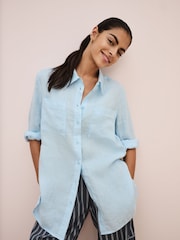Light Blue 100% Linen Long Sleeve Shirt - Image 1 of 6