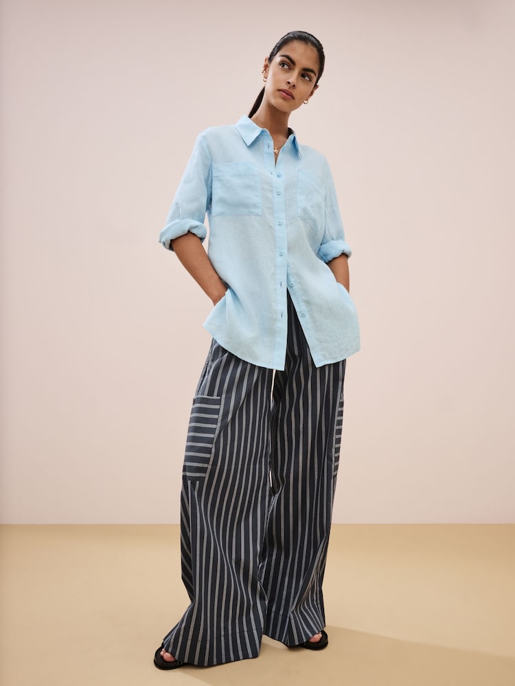 Light Blue 100% Linen Long Sleeve Shirt - Image 2 of 6