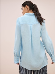 Light Blue 100% Linen Long Sleeve Shirt - Image 3 of 6