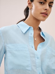 Light Blue 100% Linen Long Sleeve Shirt - Image 4 of 6