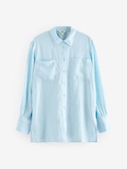 Light Blue 100% Linen Long Sleeve Shirt - Image 5 of 6