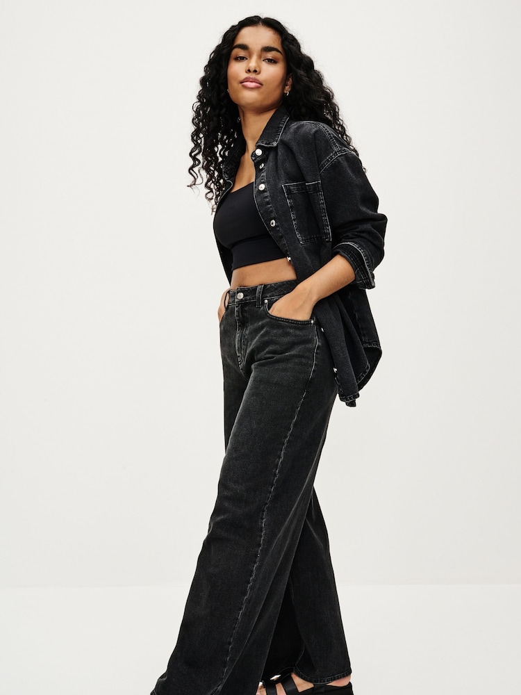 Washed Black Wide Leg Jeans - Image 2 of 6
