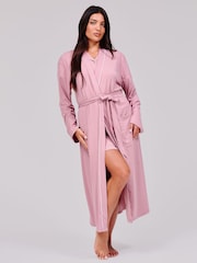 Loungeable Pink Rib Lightweight Dressing Gown - Image 1 of 4