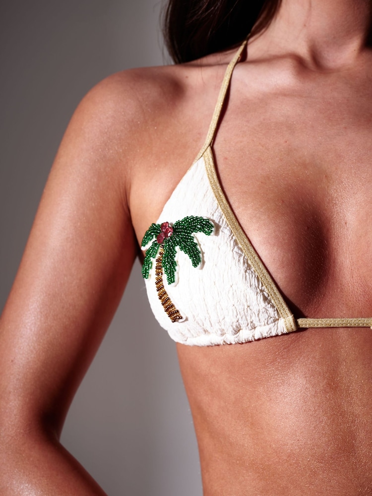South Beach Cream Embellished Palm Tree Applique Triangle Bikini Set - Image 6 of 6 South Beach Cream Embellished Palm Tree Applique Triangle Bikini Set - Image 6 of 6