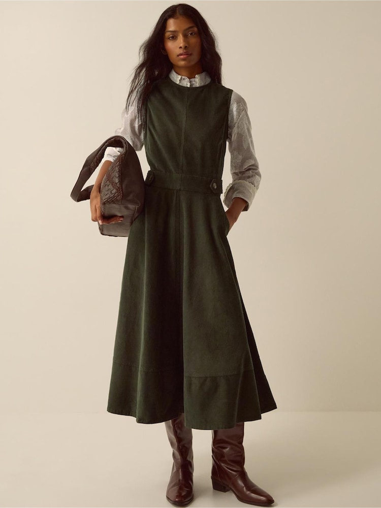 Monsoon Green Ella Sleeveless Corduroy Midi Dress - Image 1 of 4