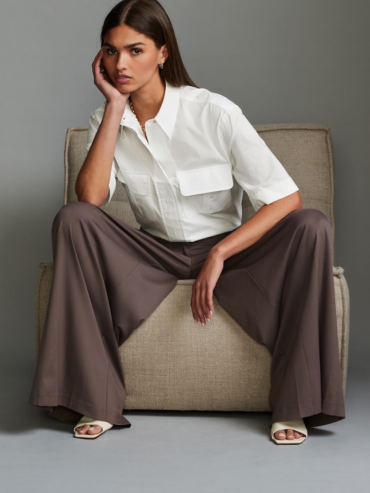 White 100% Cotton Poplin Short Sleeve Utility Shirt - Image 2 of 6