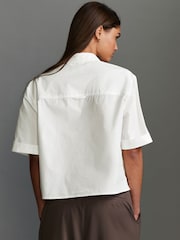 White 100% Cotton Poplin Short Sleeve Utility Shirt - Image 3 of 6