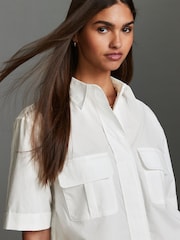 White 100% Cotton Poplin Short Sleeve Utility Shirt - Image 4 of 6