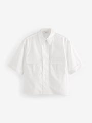 White 100% Cotton Poplin Short Sleeve Utility Shirt - Image 5 of 6