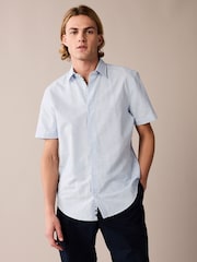 Blue Stripe Printed Linen Blend Shirt - Image 1 of 6