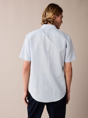 Blue Stripe Printed Linen Blend Shirt - Image 3 of 6