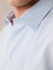 Blue Stripe Printed Linen Blend Shirt - Image 4 of 6