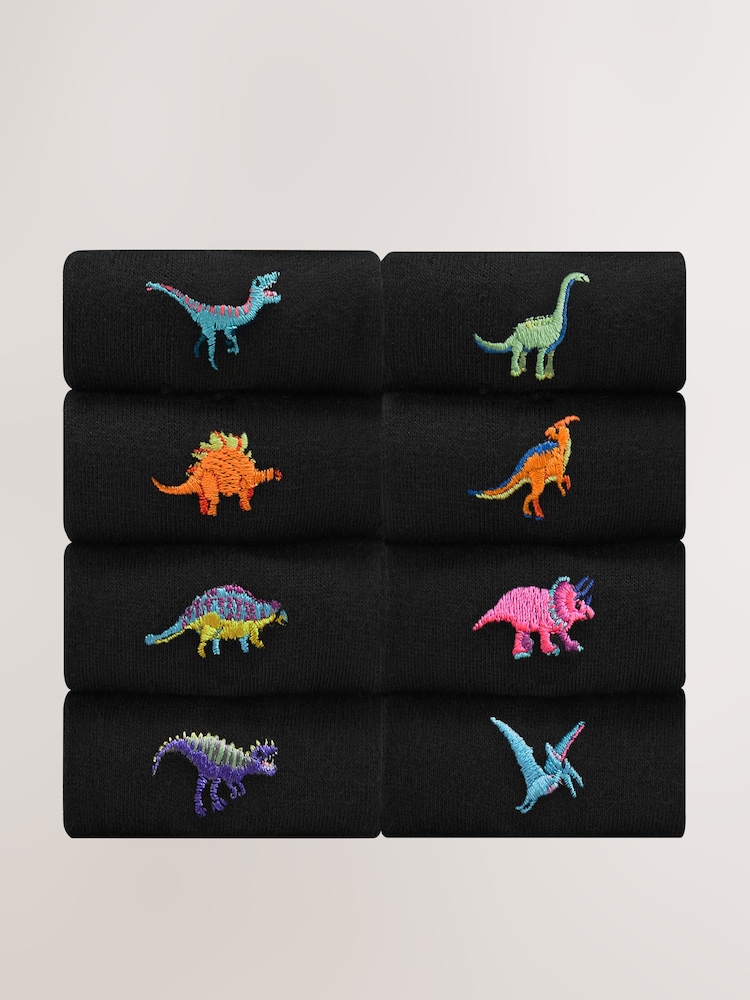 Bright Dinosaur Fun Embroidered Socks 8 Pack - Image 1 of 11