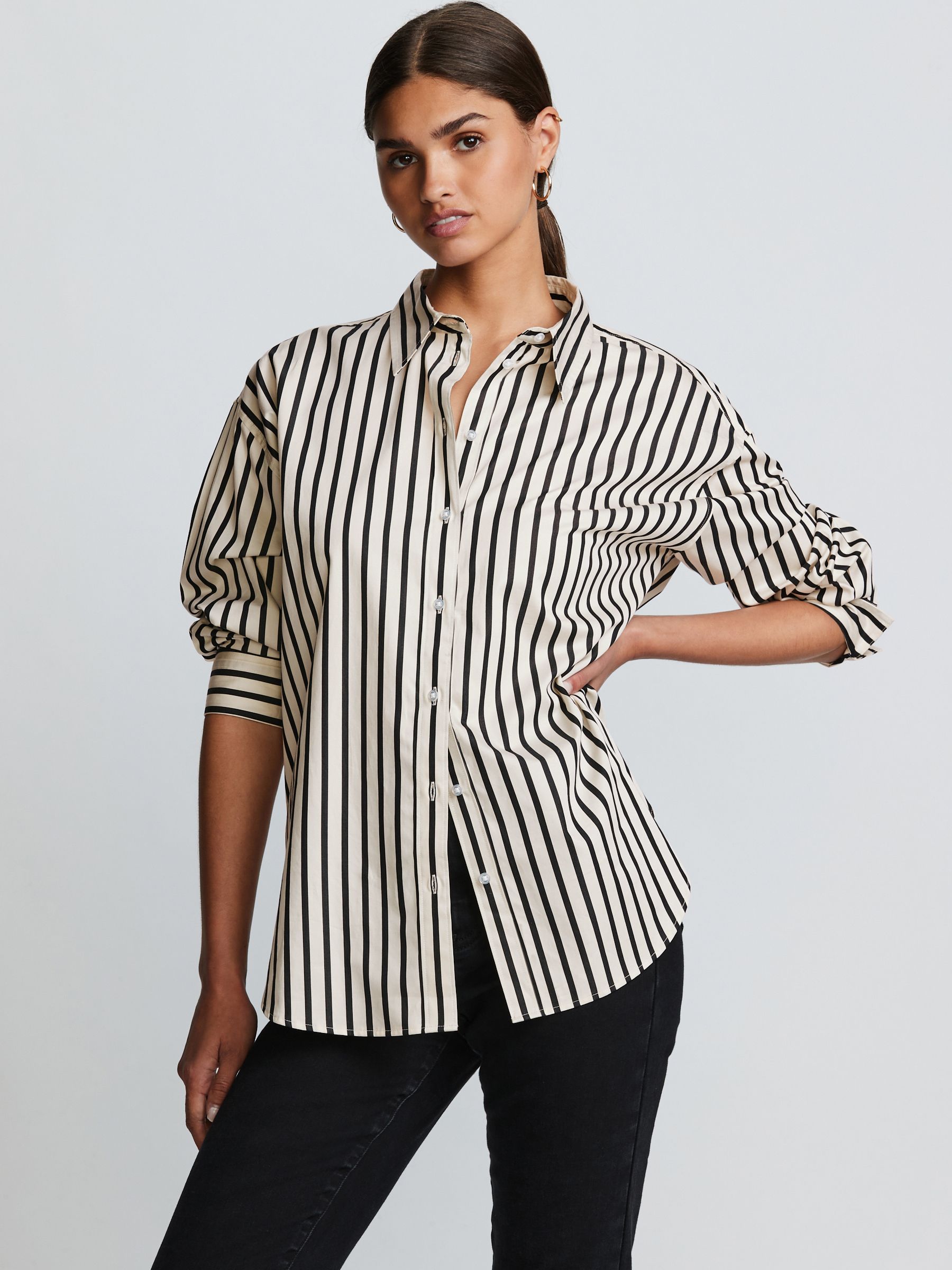定番 Buy Canada Next from Shirt Oversized Stripe Black/White トップス