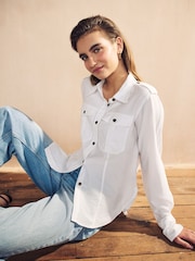White Long Sleeve Utility Pocket Shirt - Image 1 of 7