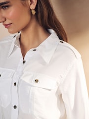 White Long Sleeve Utility Pocket Shirt - Image 4 of 7