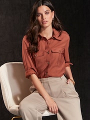 Rust Brown Long Sleeve Utility Pocket Shirt - Image 1 of 7