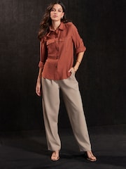 Rust Brown Long Sleeve Utility Pocket Shirt - Image 2 of 7