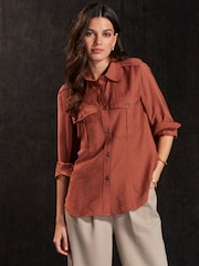 Rust Brown Long Sleeve Utility Pocket Shirt - Image 3 of 7
