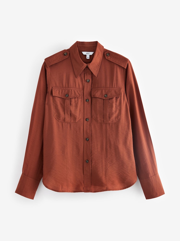 Rust Brown Long Sleeve Utility Pocket Shirt - Image 6 of 7