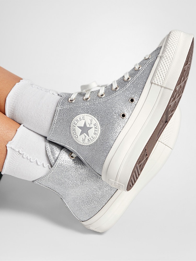 Converse Silver Glitter Lift Platform Trainers - Image 1 of 1
