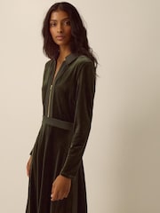 Monsoon Zeyna Zip Velvet Midi Dress - 4суретінің 4 суреті