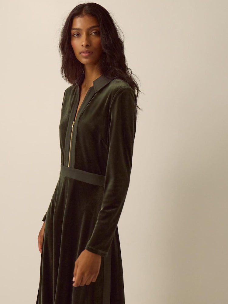Monsoon Zeyna Zip Velvet Midi Dress - 4суретінің 4 суреті