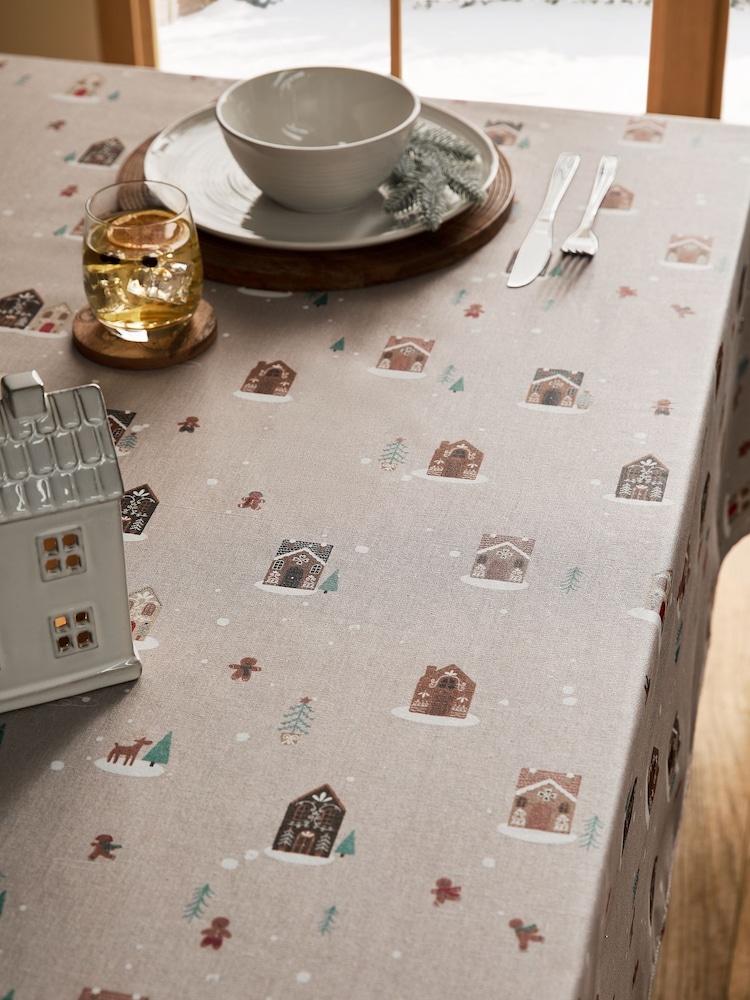 Abwischbare Weihnachts-Tischdecke mit Lebkuchenmotiv - Bild 1 von 3