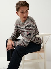 Dark Grey Dog Wrap Crew Neck Regular Knitted Christmas Jumper - Image 2 of 7