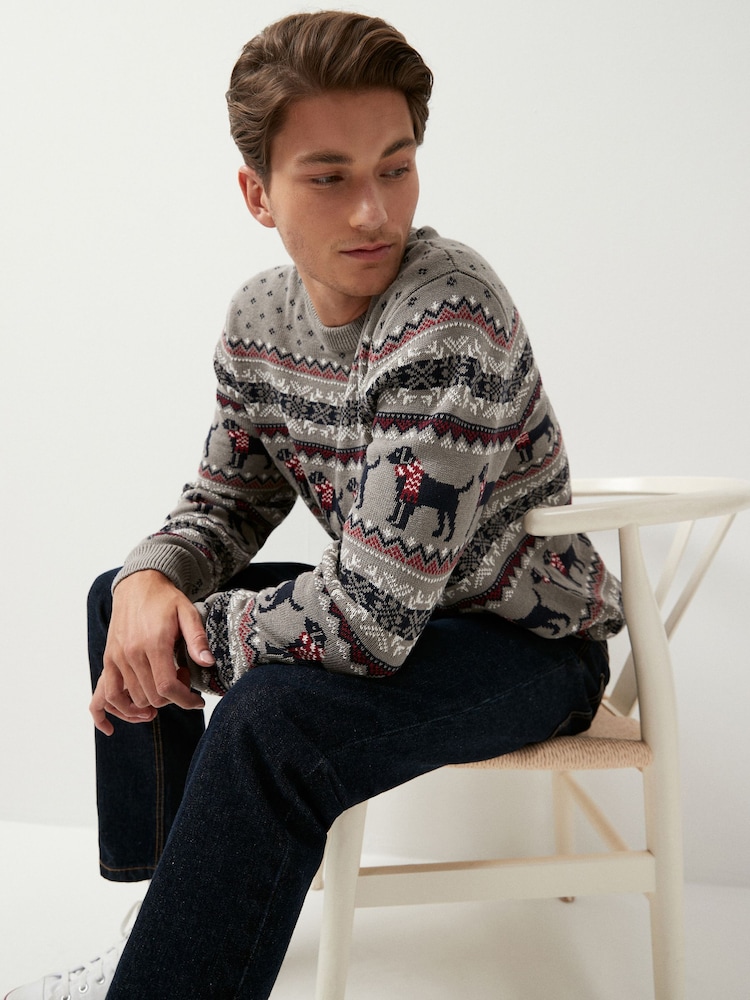Dark Grey Dog Wrap Crew Neck Regular Knitted Christmas Jumper - Image 2 of 7