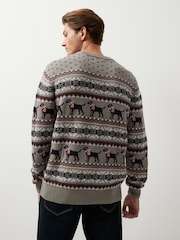 Dark Grey Dog Wrap Crew Neck Regular Knitted Christmas Jumper - Image 3 of 7