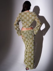 South Beach Green Crochet Floral Sequin Maxi Skirt - Image 2 of 6