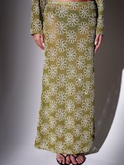 South Beach Green Crochet Floral Sequin Maxi Skirt - Image 4 of 6