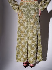 South Beach Green Crochet Floral Sequin Maxi Skirt - Image 5 of 6