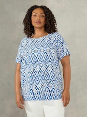 Live Unlimited Blue Aztec Hi Lo Round Hem Top - Image 1 of 1