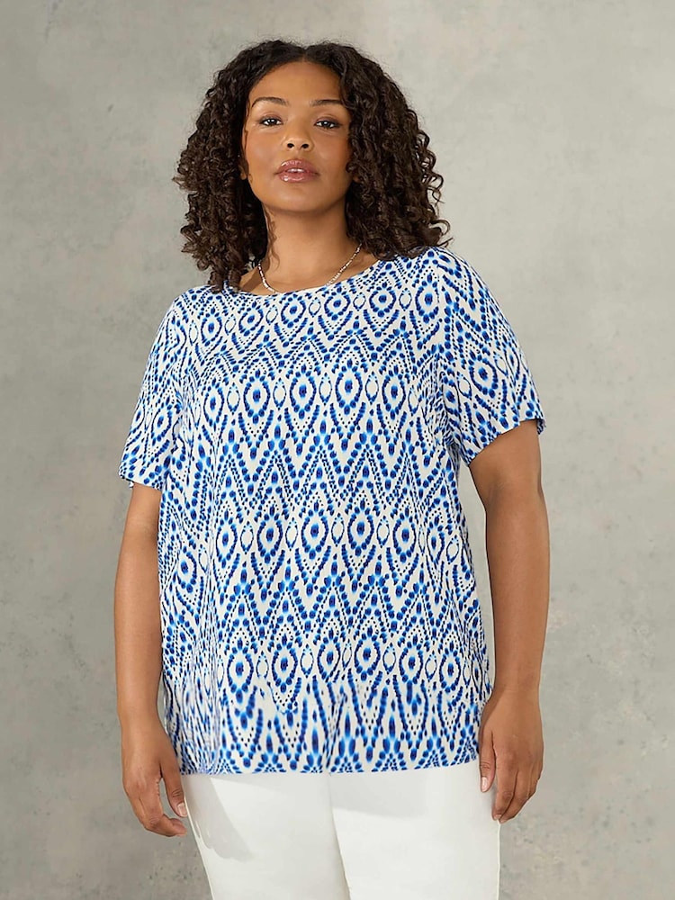 Live Unlimited Blue Aztec Hi Lo Round Hem Top - Image 1 of 1