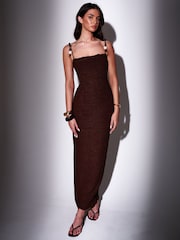 South Beach Brown Bead Strap Detail Frill Bodycon Maxi Dress - Image 1 of 4