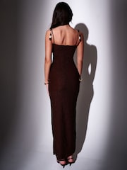 South Beach Brown Bead Strap Detail Frill Bodycon Maxi Dress - Image 2 of 4