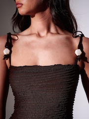 South Beach Brown Bead Strap Detail Frill Bodycon Maxi Dress - Image 4 of 4