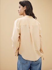 Cream Long Sleeve Textured Overhead V-Neck Blouse - Image 4 of 7
