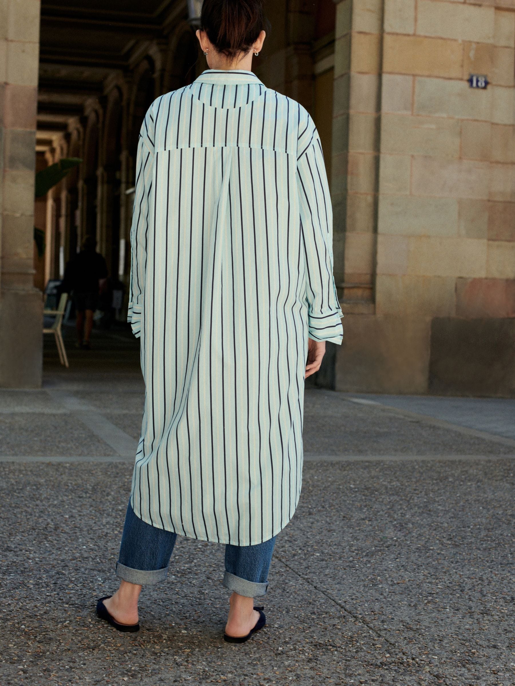 Buy Blue and White Stripe Long Sleeve 100% Cotton Poplin