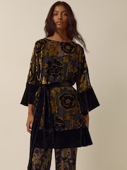 Monsoon Gold Octavia Floral Devoré Tunic Dress - Image 2 of 4
