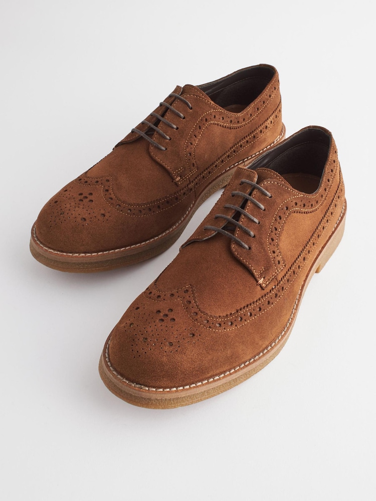 Tan Brown Suede Brogues - Image 4 of 7