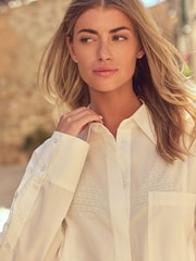 White Long Sleeve 100% Cotton Poplin Shirt Dress - Image 4 of 6