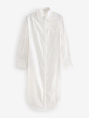 White Long Sleeve 100% Cotton Poplin Shirt Dress - Image 5 of 6
