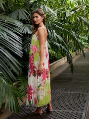Multi Floral Print Kew Collection Strappy Pleated Midi Dress - Image 2 of 7