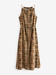 Chocolate Brown/Black Check Strappy Maxi Summer Dress - Image 5 of 6