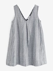 Black/Ecru Pinstripe Linen Blend V-Neck Summer Mini Dress - Image 5 of 6