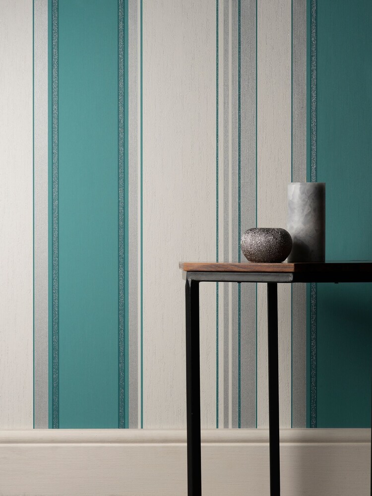 Crown Teal Blue Synergy Stripe Wallpaper - Image 1 of 3